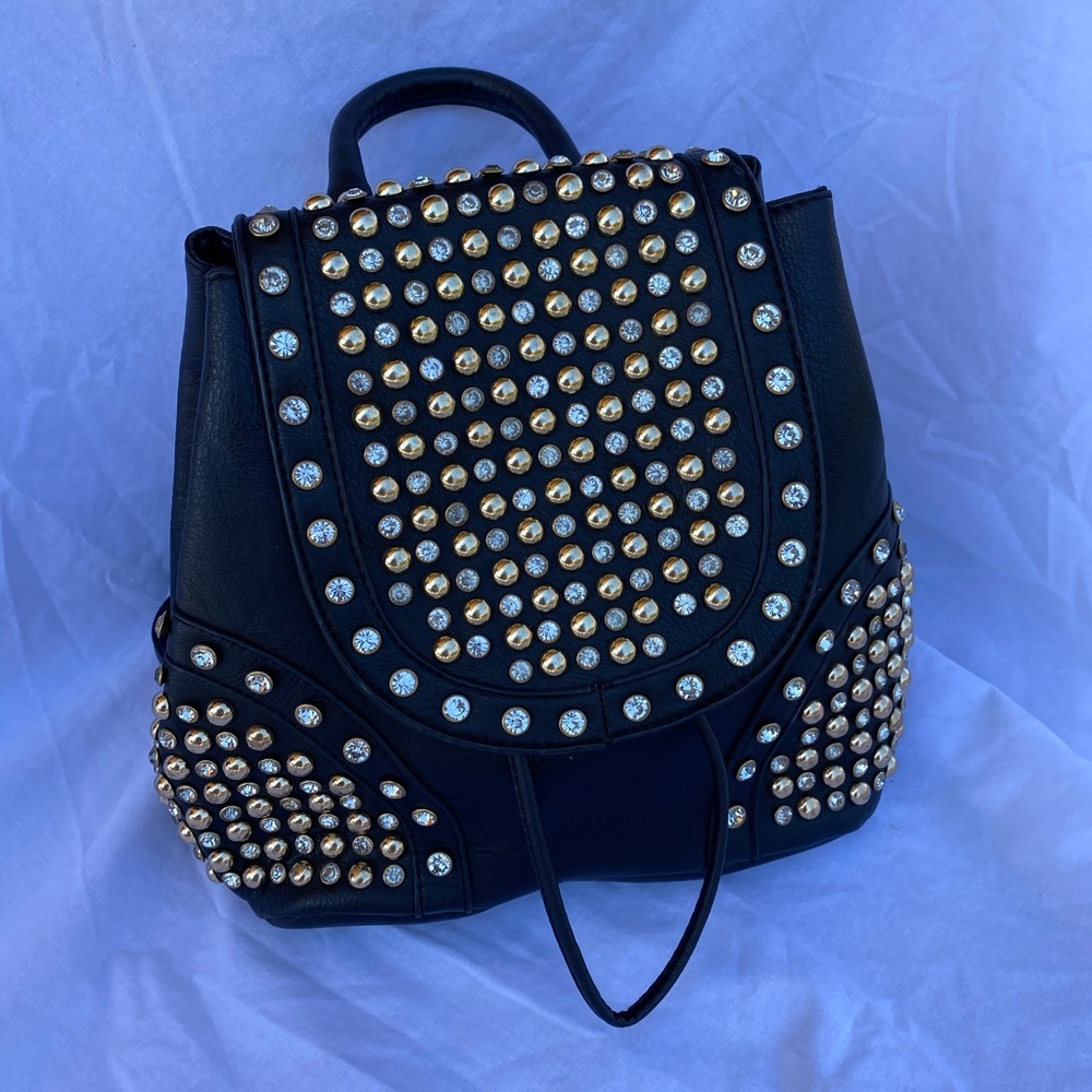 Black Backpack with Rhinestones and Studs